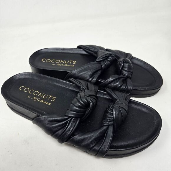 COCONUTS By MATISSE Park Ave Vegan Leather Knotted Tie Slide Sandal Black Sz 7 - Picture 1 of 8